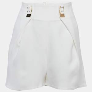 مملوكة مسبقًا Elisabetta Franchi White Crepe Buckle Detail Shorts S