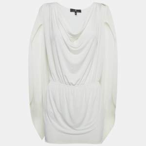 Pre Owned Elisabetta Franchi White Jersey Cinched Waist Tunic M