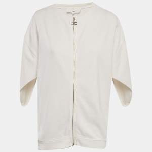 مملوكة مسبقًا Elisabetta Franchi White Cotton Knit Zip Front Oversized Jacket M