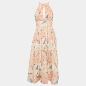 مملوكة مسبقًا Elisabetta Franchi Pink Printed Cotton Lace Inserts Midi Dress S