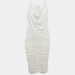 مملوكة مسبقًا Elisabetta Franchi White Jersey Ruched Bodycon Dress M