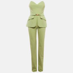 Pre Owned Elisabetta Franchi Green Stretch Crepe Tuta Donna Jumpsuit M