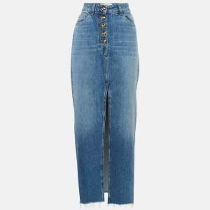 مملوكة مسبقًا Elisabetta Franchi Blue Denim Fringe Maxi Skirt M