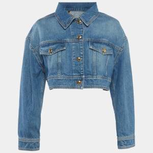 مملوكة مسبقًا Elisabetta Franchi Blue Denim Oversized Cropped Jacket M