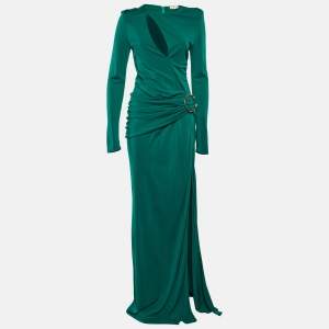 مملوكة مسبقًا Elisabetta Franchi Green Jersey Cut-out Slitted Maxi Dress S/M