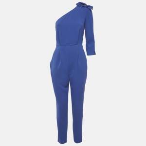 Pre Owned Elisabetta Franchi Blue Crepe One Shoulder Jumpsuit M