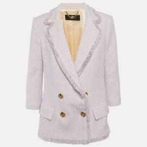 Pre Owned Elisabetta Franchi Purple Tweed Double Breasted Blazer M