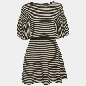 مملوكة مسبقًا Elisabetta Franchi Black/White Striped Knit Short Dress S