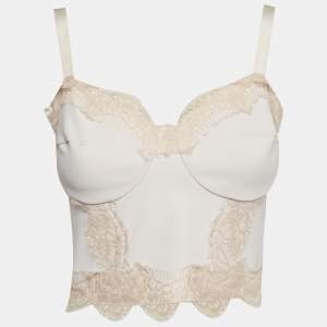 Pre Owned إليزابيتا فرانكي توب كورسيه مزين بالدانتيل من الكريب المطاطي باللون البيج بحجم متوسط