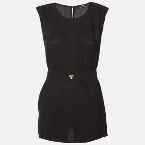 Pre Owned Elisabetta Franchi Black Chiffon Belted Open Back Top L