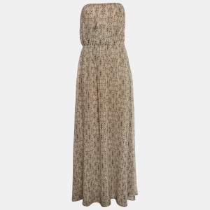 Pre Owned Elisabetta Franchi Beige Abstract Print Chiffon Strapless Maxi Dress M