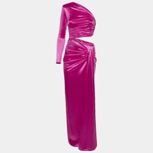Pre Owned Elisabetta Franchi Pink Satin Draped Cut Out Maxi Dress S