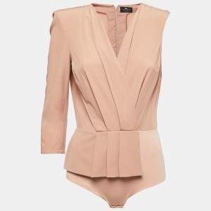 Pre Owned Elisabetta Franchi Pink Jersey Draped One Shoulder Bodysuit M