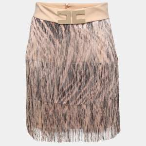 Elisabetta Franchi Beige Knit Fringed Mini Skirt M