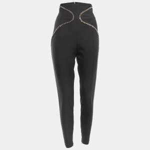 Elisabetta Franchi Black Knit Chain Detail Trousers L