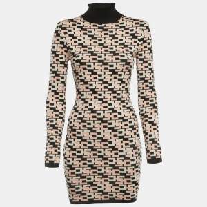 Elisabetta Franchi Black/Pink Logo Intarsia Knit Mini Dress S