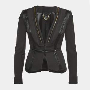 Elisabetta Franchi Black Nylon Satin Trimmed Tailored Blazer S
