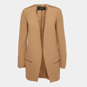 Elisabetta Franchi Tan Brown Crepe Open Blazer M