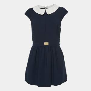 Elisabetta Franchi Navy Blue Crepe Peter Pan Collar Mini Dress M