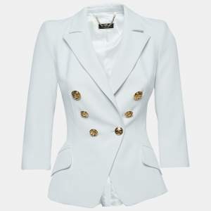  Elisabetta Franchi White Crepe Double Breasted Blazer S