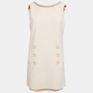 Elisabetta Franchi Light Pink Crepe Chain Detailed Sleeveless Mini Dress S