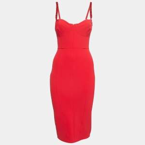 Elisabetta Franchi Red Crepe Chain Strap Fitted Short Dress M