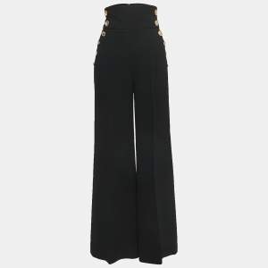 Elisabetta Franchi Black Crepe High Waist Wide Leg Trousers M