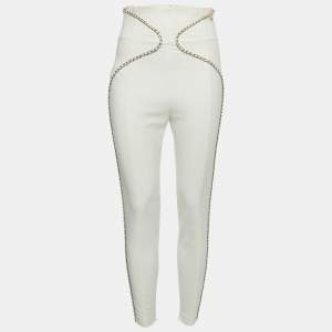 Elisabetta Franchi Off White Stretch Nylon Chain Detailed  Skinny  Fit Trousers M
