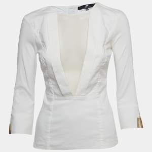 Elisabetta Franchi White Cotton Blend Long Sleeve Top S