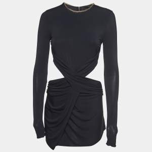Elisabetta Franchi Black Jersey Chain Detail Cut-out Mini Dress M