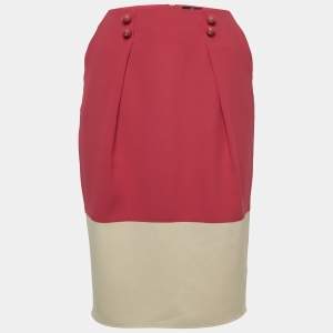 Elisabetta Franchi Pink/Cream Crepe Pleated Knee Length Skirt M