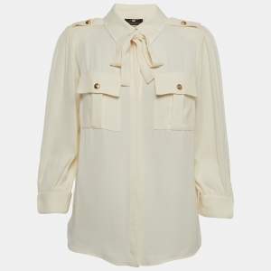 Elisabetta Franchi Ivory White Crepe Safari Shirt M