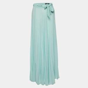Elisabetta Franchi Green Crepe Pleated Maxi Skirt M