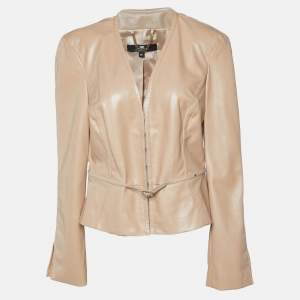 Elisabetta Franchi Beige Faux Leather Belt Detail Jacket L