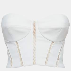 Elisabetta Franchi White Crepe Strapless Padded Crop Top S