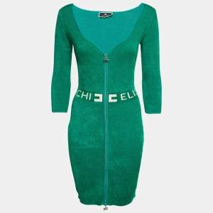 Elisabetta Franchi Green Terry Logo-Tape Detail Dress M