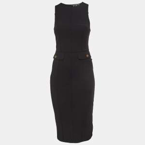 Elisabetta Franchi Black Crepe V-Neck Sheath Dress M