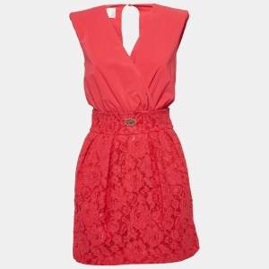 Elisabetta Franchi Pink Lace and Crepe Detachable Waist Mini Dress S