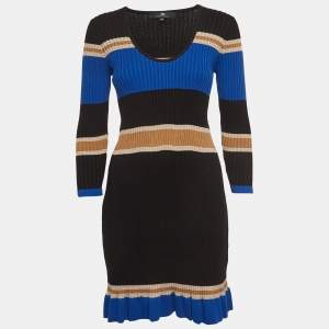 Elisabetta Franchi Multicolor Striped Rib Knit Long Sleeve Midi Dress M  