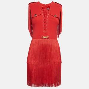 Elisabetta Franchi Red Polyamide Fringed Mini Dress M