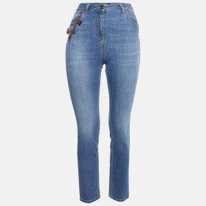 Elisabetta Franchi Blue Denim Chain Embellished Jeans M Waist 29"