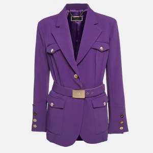 Elisabetta Franchi Purple Logo Belted Crepe Army-Chic Jacket L