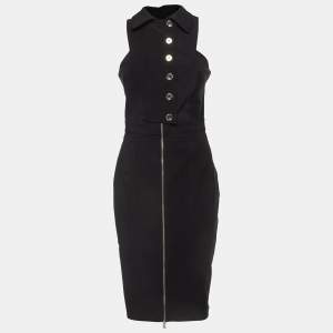 Elisabetta Franchi Black Stretch Crepe Zipper Midi Dress M