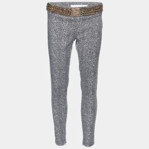 Elisabetta Franchi Gold Monochrome Chevron Nylon Blend Jeggings M