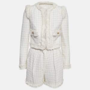 Elisabetta Franchi Off-White Patterned Tweed Shorts and Blazer Set S