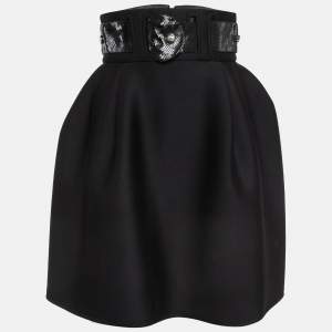 Elisabetta Franchi Black Belted Knit Flared Mini Skirt S