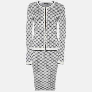 Elisabetta Franchi Ivory Logo Pattern Knit Skirt & Cardigan Set S 