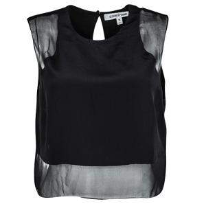 Elizabeth and James Black Silk Sheer Panel Detail Crop Top M