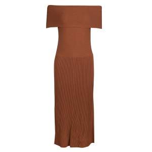 Elizabeth & James Brown Ribbed Knit Off Shoulder Marbella Dress S