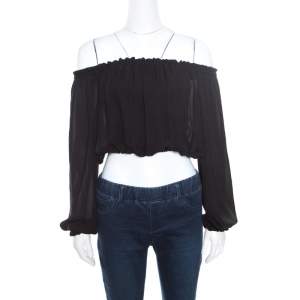 Elizabeth and James Black Sheer Silk Off Shoulder Denny Peasant Crop Top S